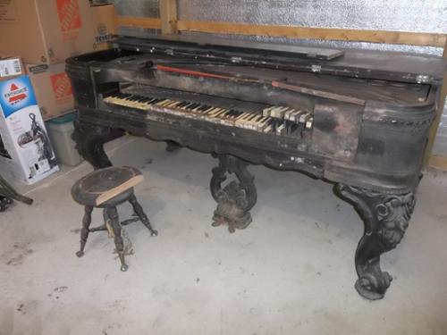 This is how the piano looked BEFORE WE RESTORED IT ! [Guild & Church Square Grand Piano]